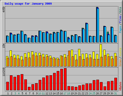 Daily usage for January 2009