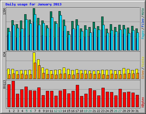 Daily usage for January 2013