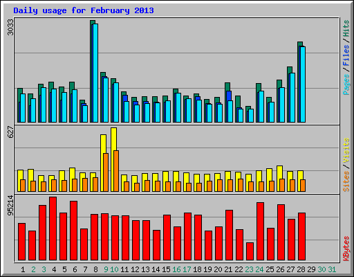 Daily usage for February 2013